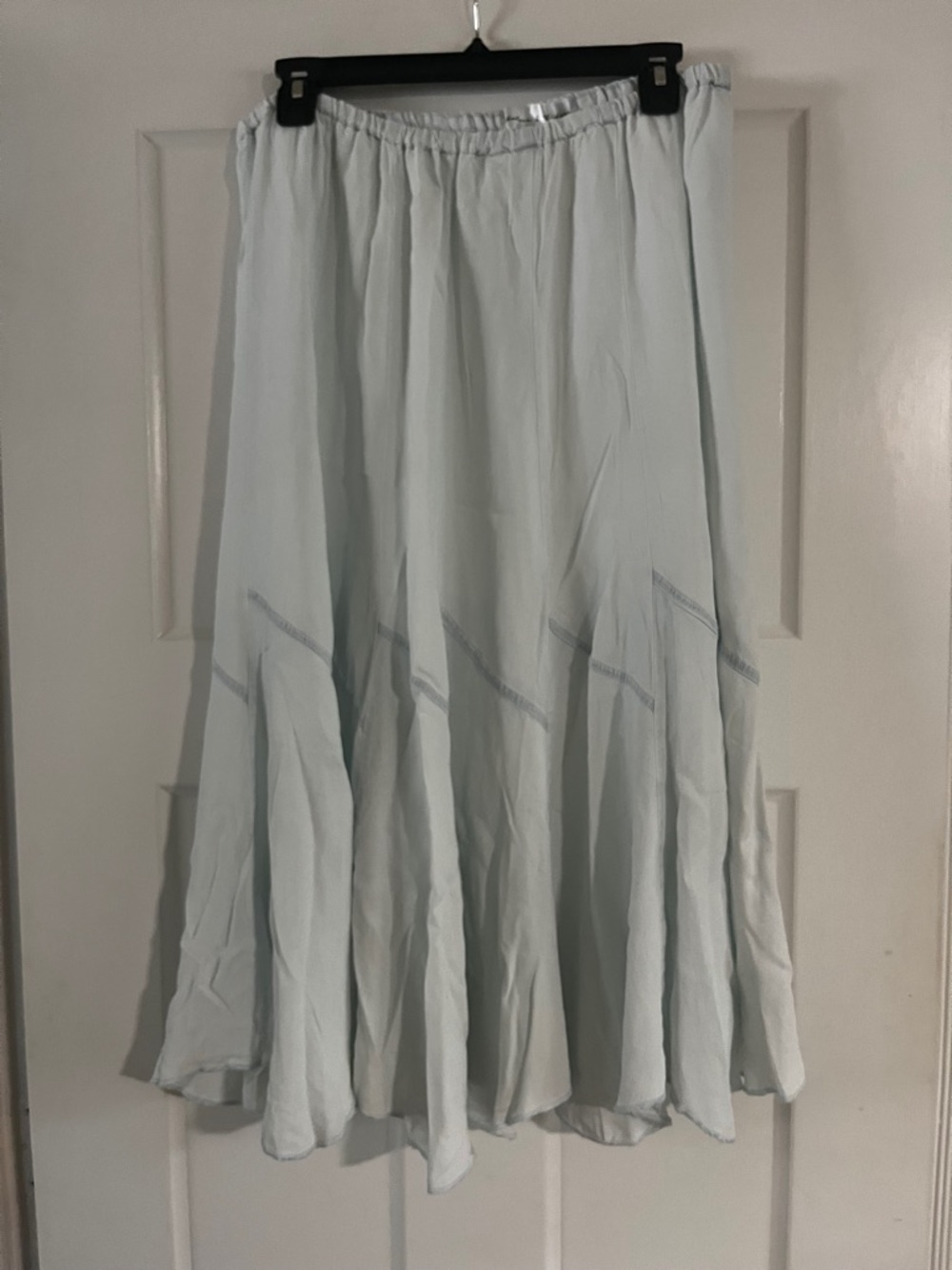 Chelsea & Theodore Powder Blue Midi Chambray Skirt - Picture 3 of 6